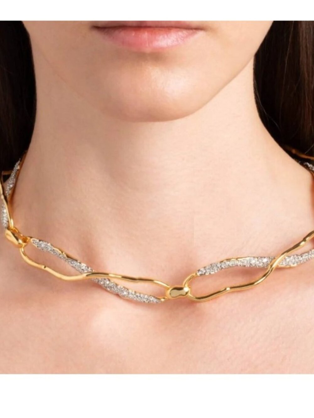 Alexis Bittar Solanales Gold and Crystal Infinity Link Necklace